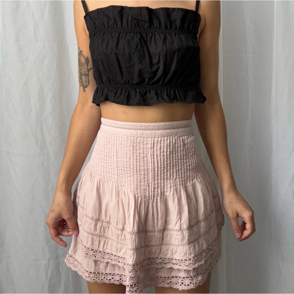 Free People pink mini skirt with lace detailing